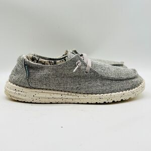 Hey Dude Womens 8 Gray Linen Loafers Slip On Shoes Lightweight Comfort Wendy
